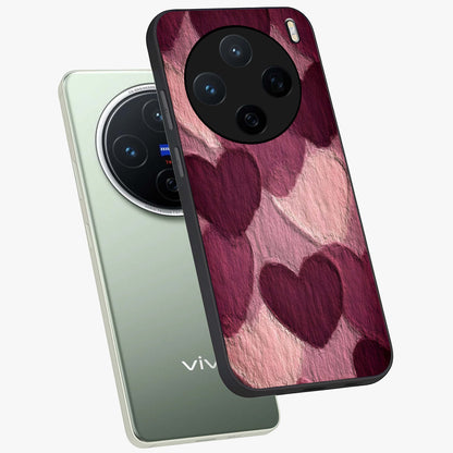 Layered Paper Hearts Glass Case displayed in angled mockup highlighting creative paper craft heart design with romantic aesthetic.