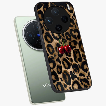 Leopard Wild Cherry Glass Case displayed in angled mockup highlighting bold animal print design with playful cherry aesthetic.