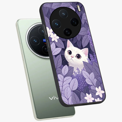 Lilac Hide Peek Cat Glass Case displayed in angled mockup highlighting playful feline illustration with lilac aesthetic design.