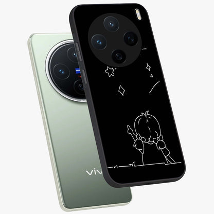 Line Art Girl With Shooting Stars Glass Case displayed in angled mockup highlighting elegant line art design with dreamy star aesthetic.