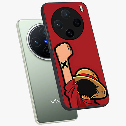 Luffy X Spirit Glass Case displayed in angled mockup highlighting powerful anime design with energetic action aesthetic.