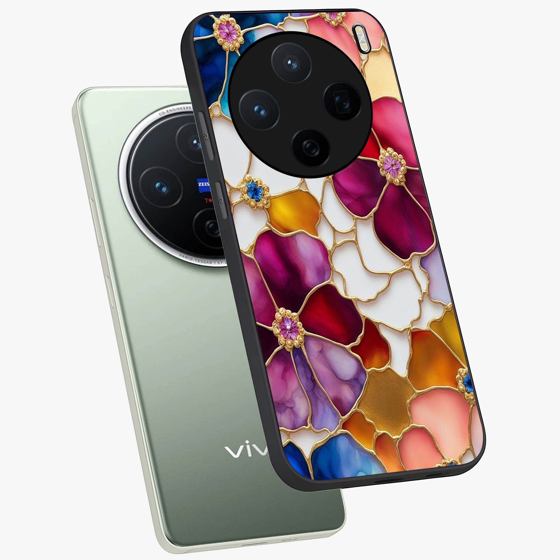 Marble Flower Pattern Glass Case displayed in angled mockup highlighting elegant marble floral design with modern aesthetic.
