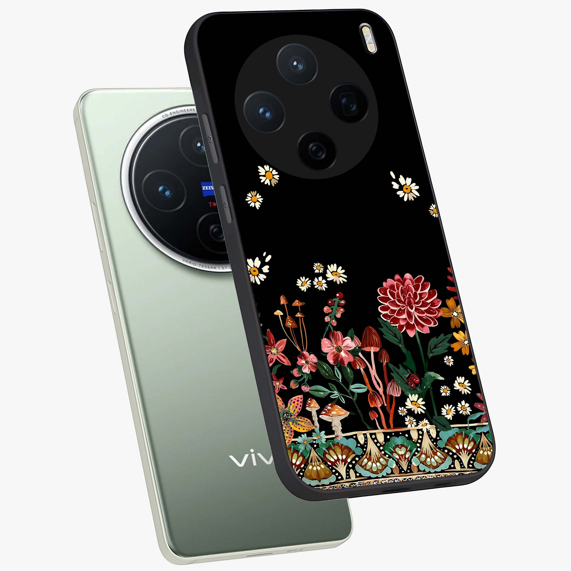 Midnight Bloom Pattern Glass Case displayed in angled mockup highlighting elegant flower design with midnight aesthetic style.