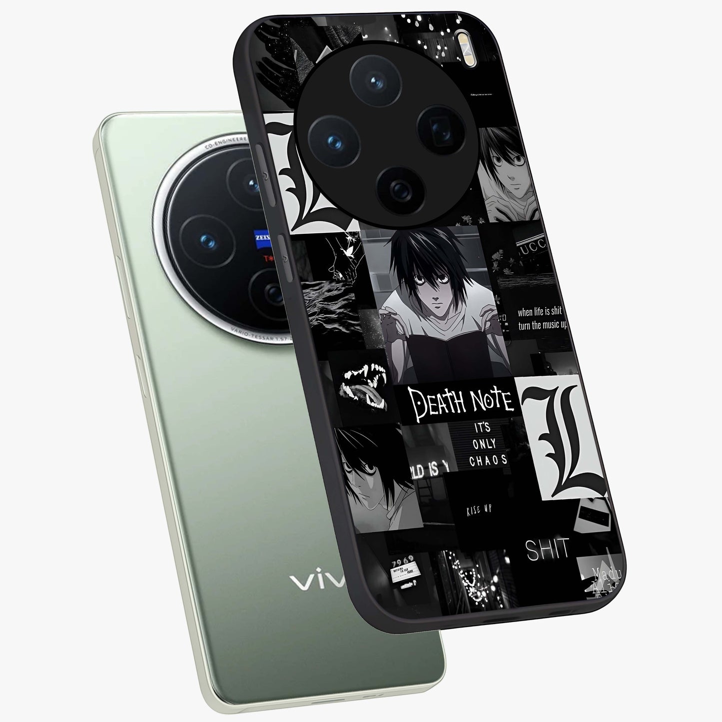 Midnight Chaos Mind Glass Case displayed in angled mockup highlighting chaotic artistic design with dramatic midnight aesthetic.
