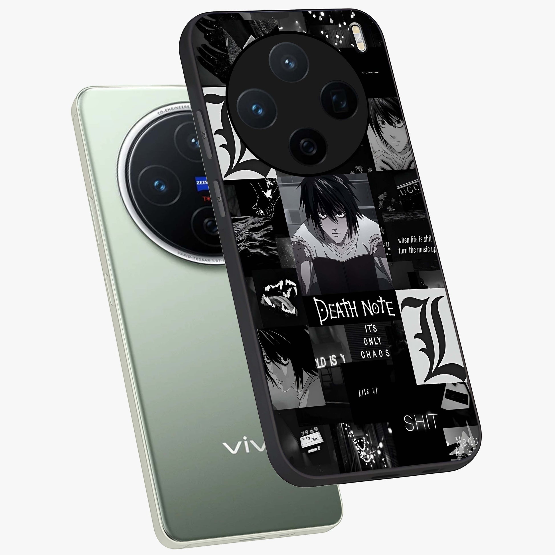 Midnight Chaos Mind Glass Case displayed in angled mockup highlighting chaotic artistic design with dramatic midnight aesthetic.