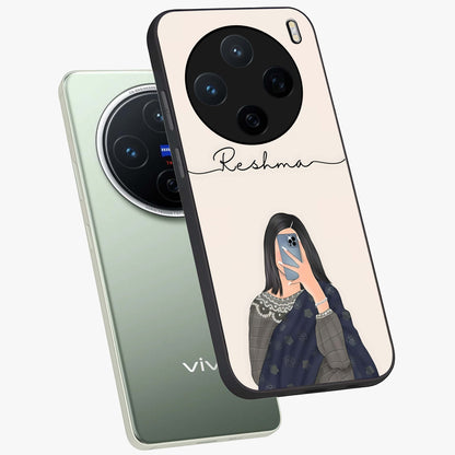 Mirror Mood Muse With Custom Name Glass Case displayed in angled mockup highlighting aesthetic mirror inspired design with custom name feature.