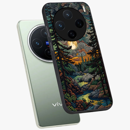 Moonlight Forest Dream Glass Case displayed in angled mockup highlighting dreamy forest design with glowing moon aesthetic.