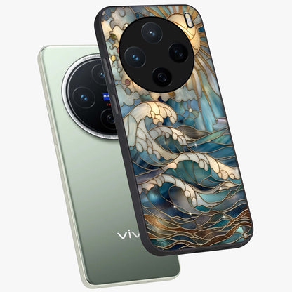 Oceanic Stained Printed Glass Case displayed in angled mockup highlighting colorful aquatic design with artistic aesthetic style.