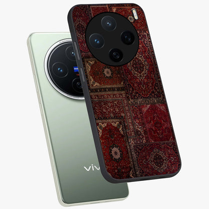 Persian Velvet Tale Glass Case displayed in angled mockup highlighting ornate textile inspired design with royal aesthetic.