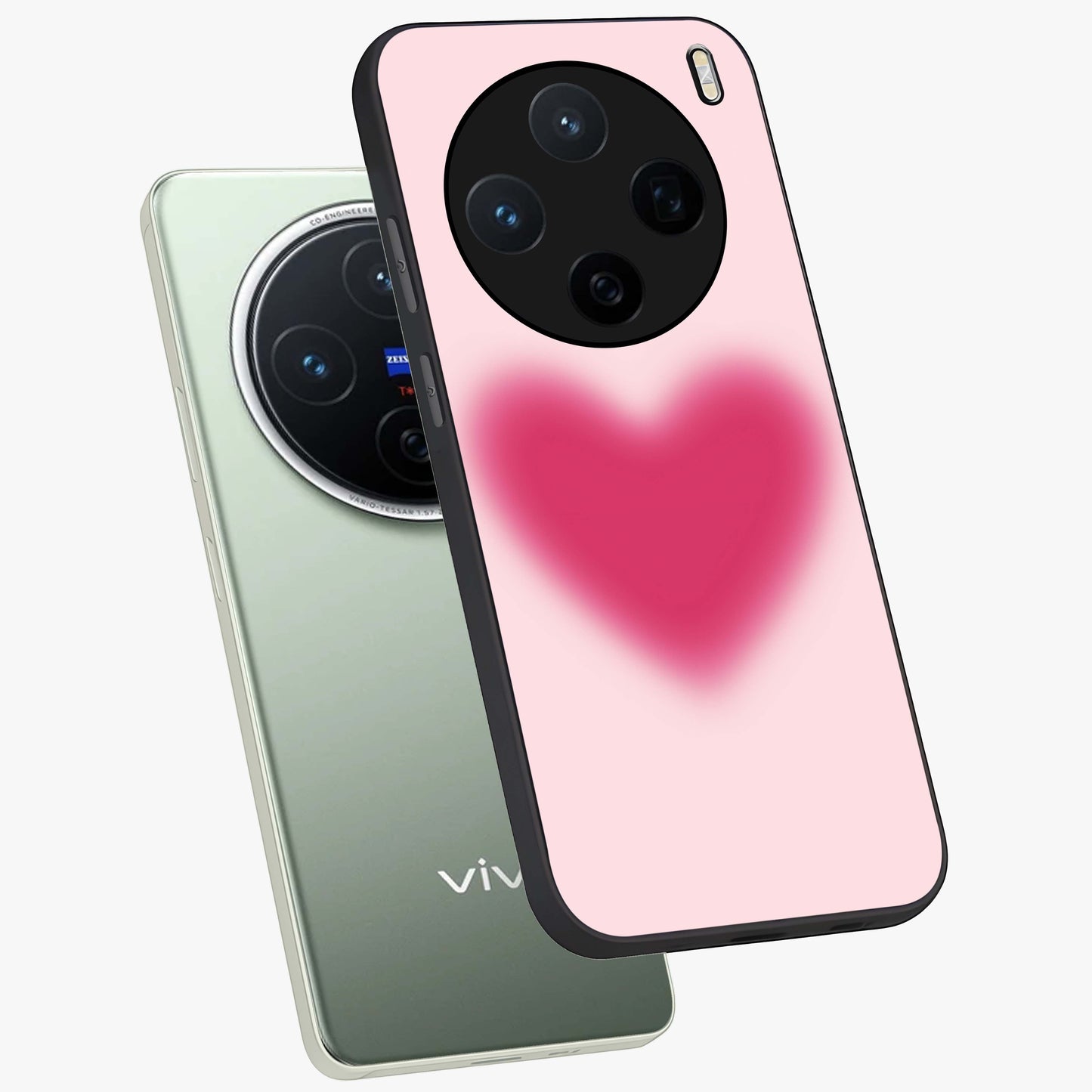 Pink Aura Heart Glass Case displayed in angled mockup highlighting vibrant pink heart design with dreamy aura aesthetic.
