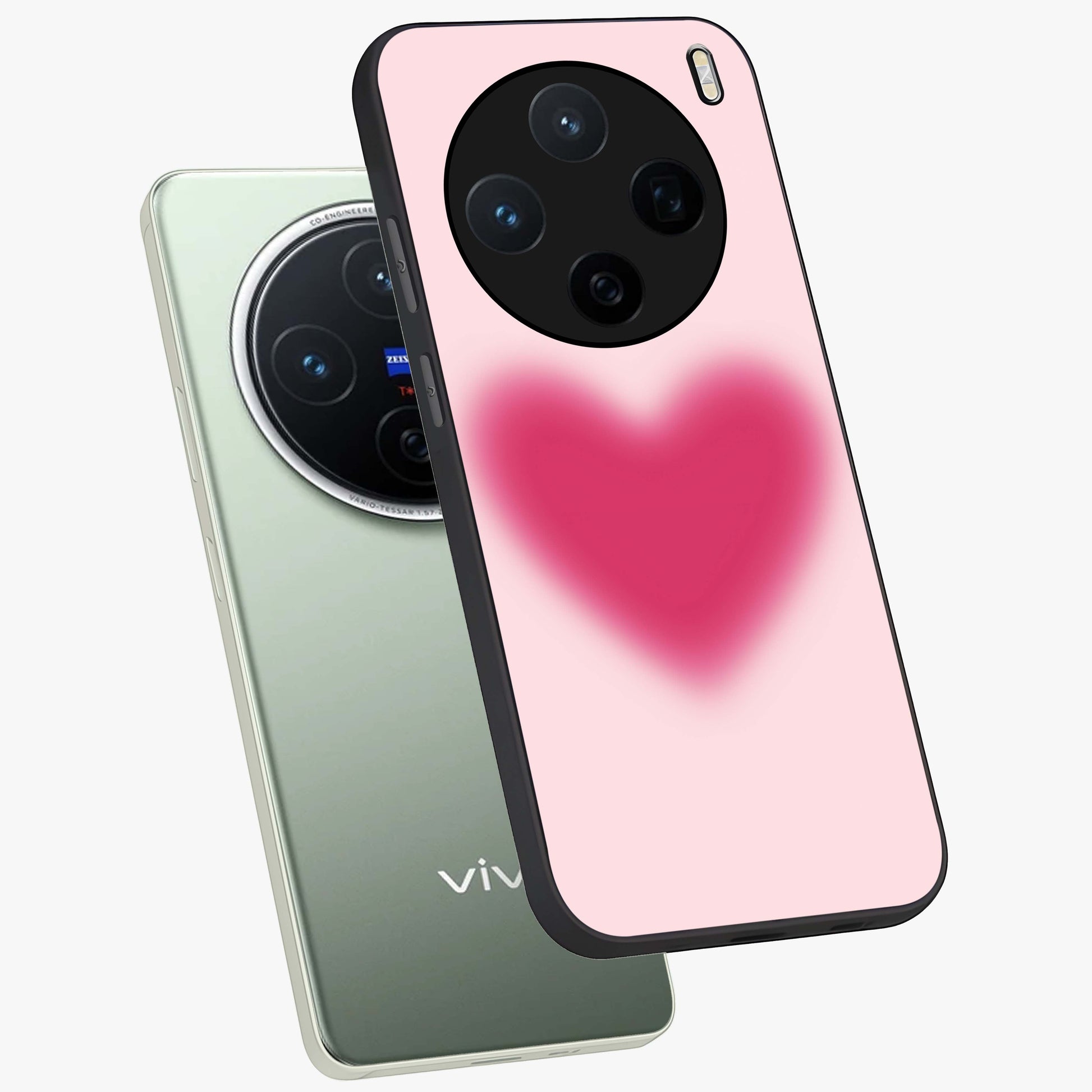 Pink Aura Heart Glass Case displayed in angled mockup highlighting vibrant pink heart design with dreamy aura aesthetic.