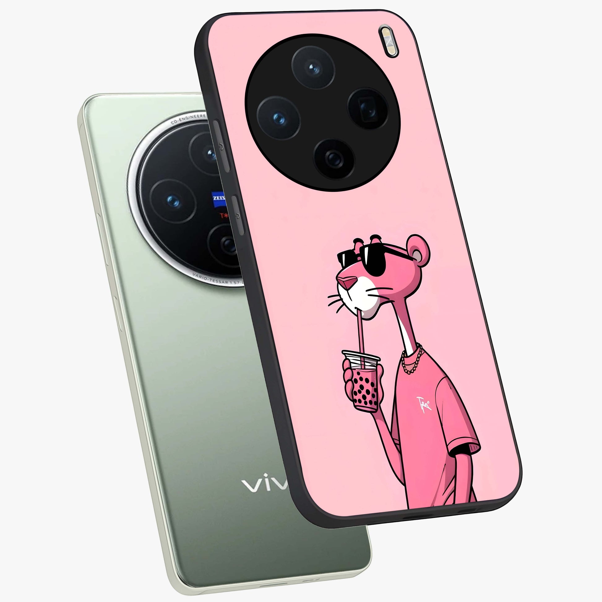 Pink Panther Glass Case displayed in angled mockup highlighting playful cartoon character design with vibrant pink aesthetic.