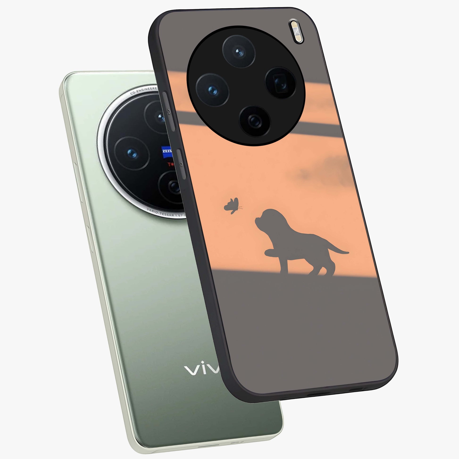 Puppy Shadow Art Glass Case displayed in angled mockup highlighting playful dog illustration with artistic shadow aesthetic.