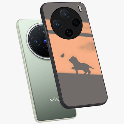 Puppy Shadow Art Glass Case displayed in angled mockup highlighting playful dog illustration with artistic shadow aesthetic.
