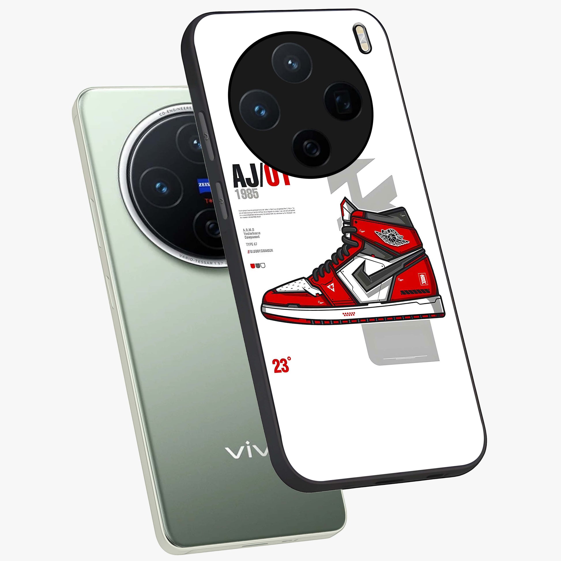 Retro Sneaker Blueprint Glass Case displayed in angled mockup highlighting detailed shoe design with sporty retro aesthetic.