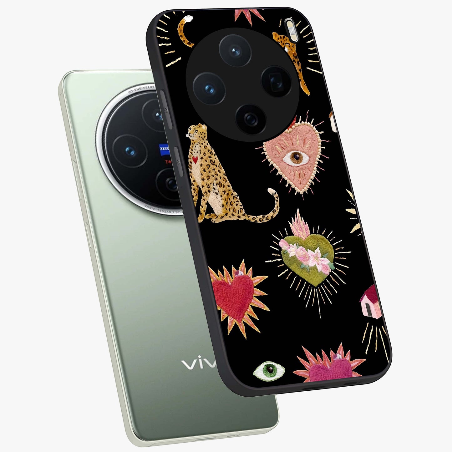 Sacred Jungle Heart Glass Case displayed in angled mockup highlighting lush tropical design with natural aesthetic style.