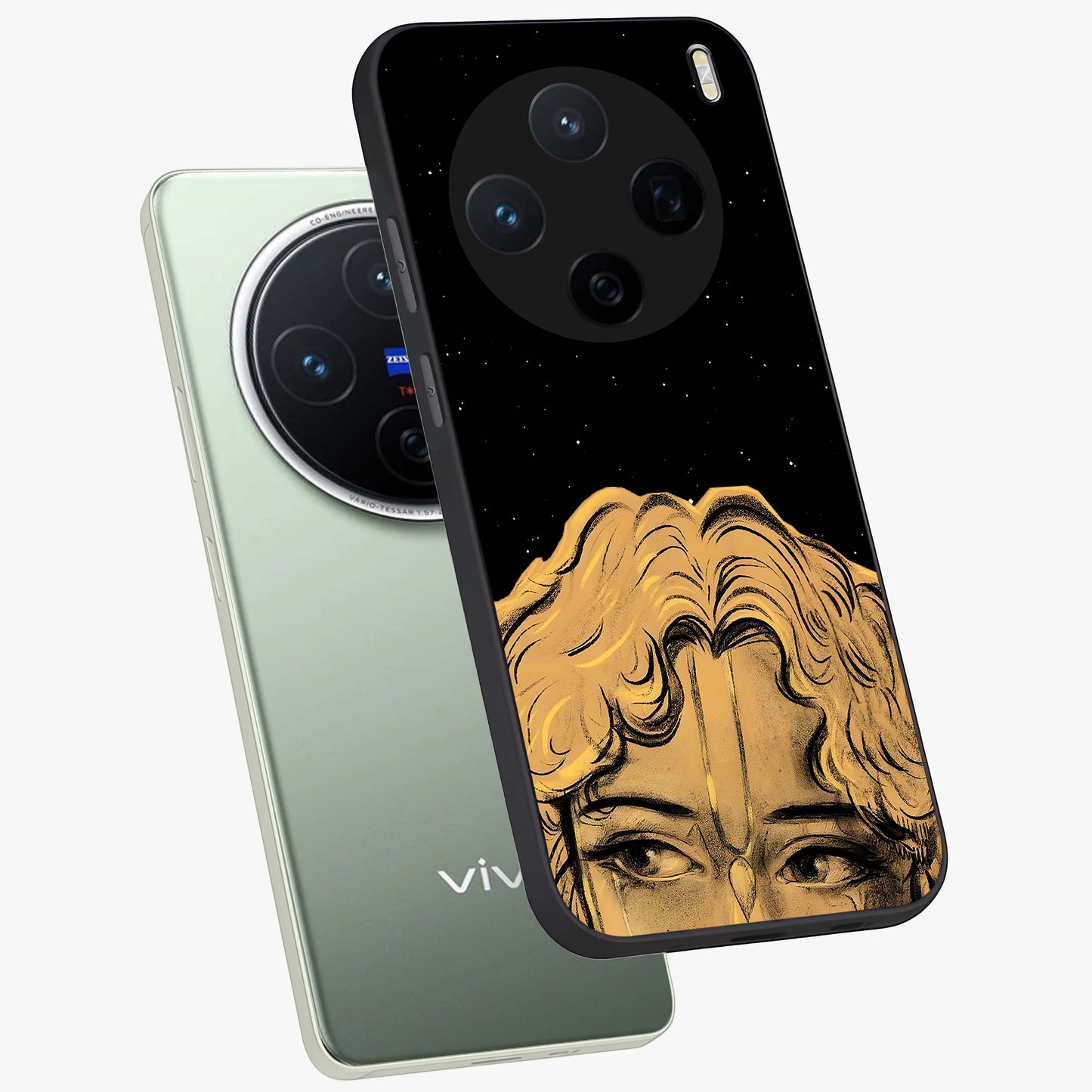 Shri Krishna Art Glass Case displayed in angled mockup highlighting spiritual Krishna illustration with divine aesthetic.