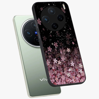 Small Starry Flowers Glass Case displayed in angled mockup highlighting tiny flower pattern with celestial aesthetic style.