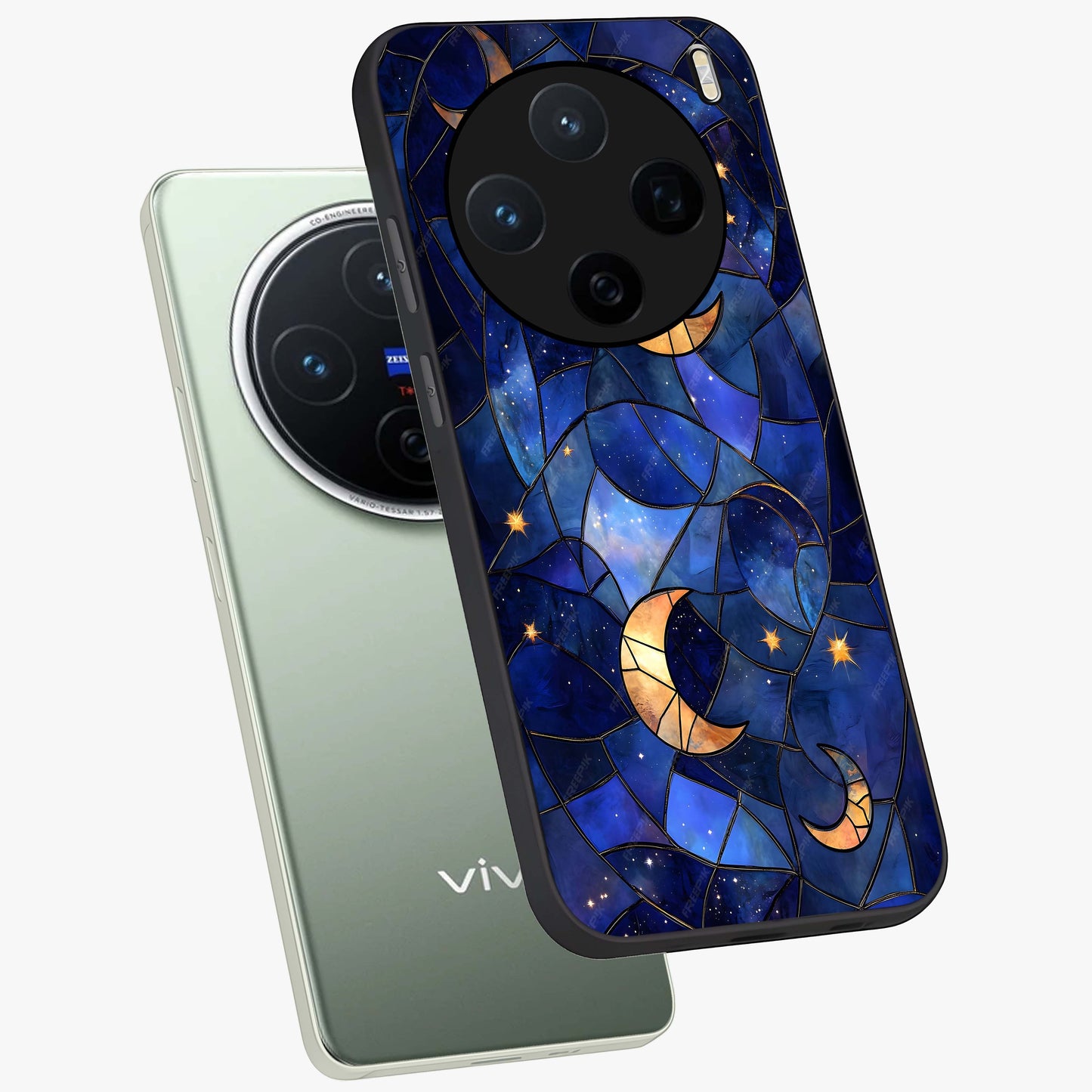 Starlit Sky Tapestry Glass Case displayed in angled mockup highlighting celestial night pattern with artistic aesthetic style.