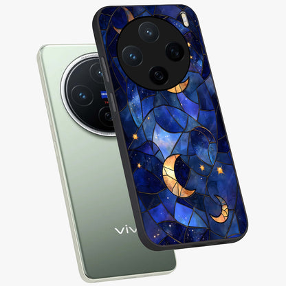 Starlit Sky Tapestry Glass Case displayed in angled mockup highlighting celestial night pattern with artistic aesthetic style.