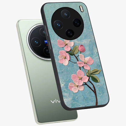 Threaded Blossom Breeze Glass Case displayed in angled mockup highlighting elegant floral design with soft aesthetic style.