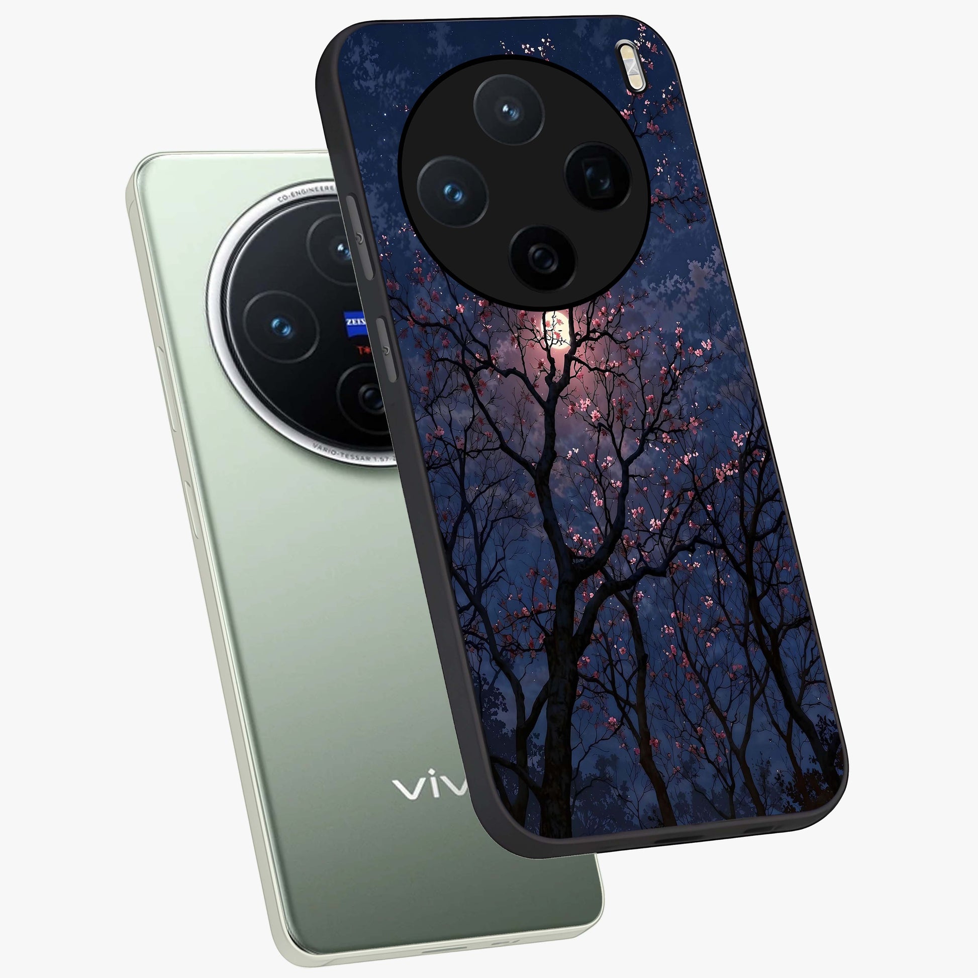 Twilight Sakura Serenade Glass Case displayed in angled mockup highlighting delicate sakura flower design with dreamy aesthetic.