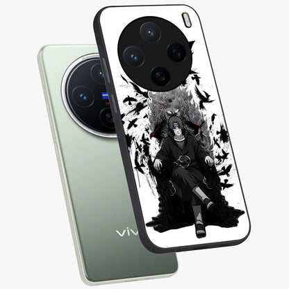 Uchiha Shadow Throne Glass Case displayed in angled mockup highlighting glowing aquatic design with celestial aesthetic.
