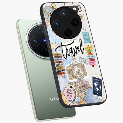 Wanderlust Journal Glass Case displayed in angled mockup highlighting adventure themed design with aesthetic travel vibe.