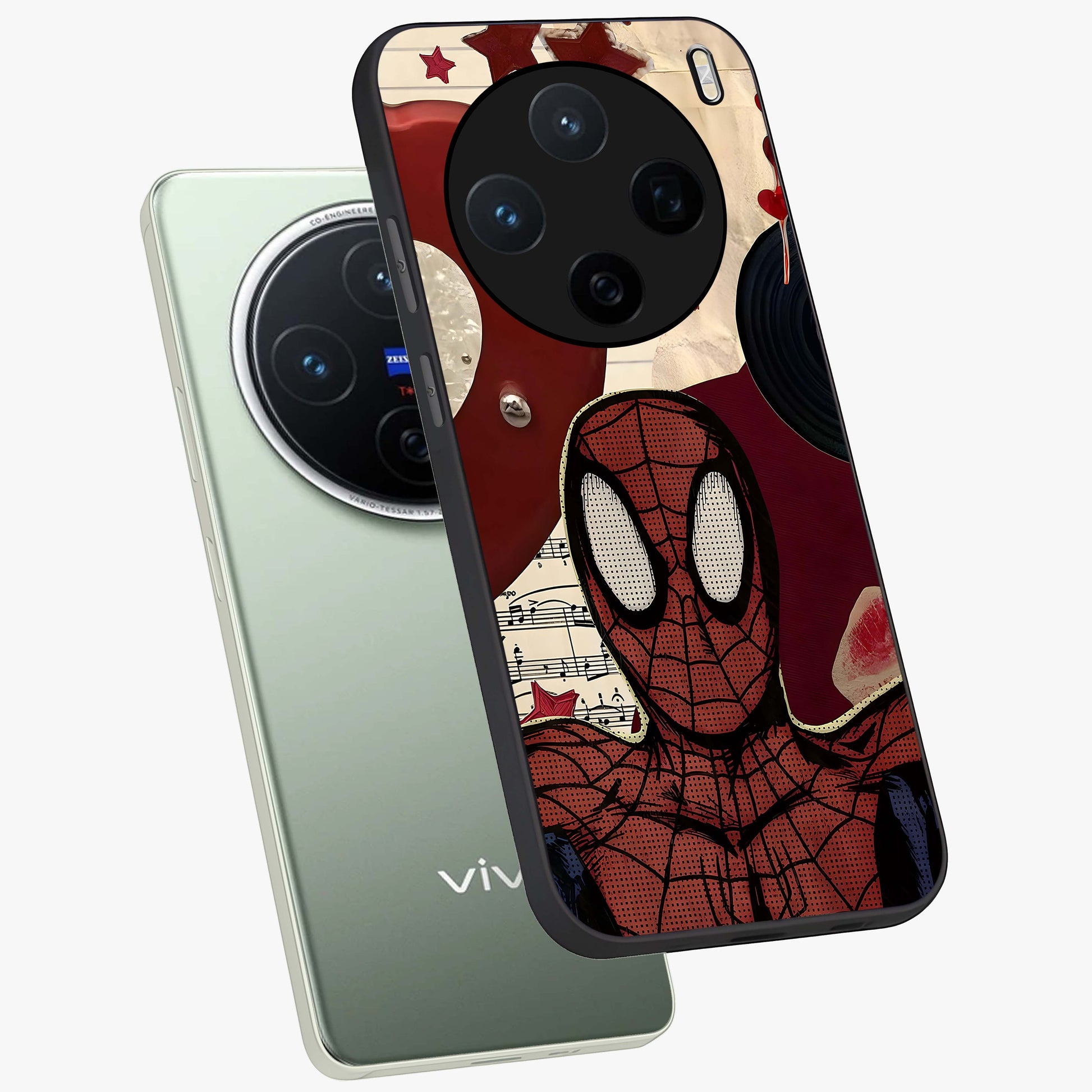 Web Warrior Vibes Glass Case displayed in angled mockup highlighting dynamic web design with comic style aesthetic.