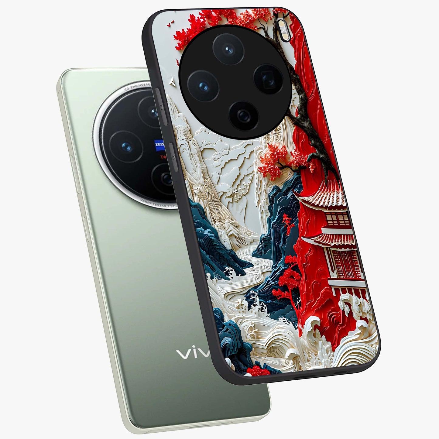 Whispers Of Sakura Waves Glass Case displayed in angled mockup highlighting flowing sakura design with soft floral aesthetic.