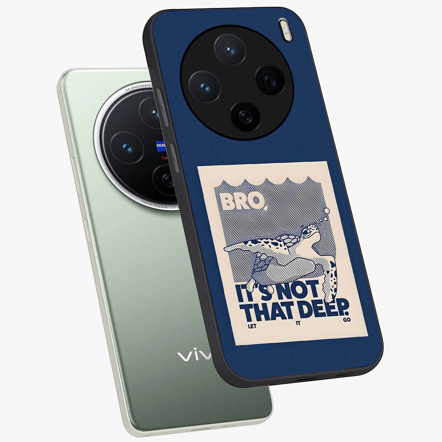 Worry Less Swim Glass Case displayed in angled mockup highlighting fun typography design with relaxed aesthetic style.