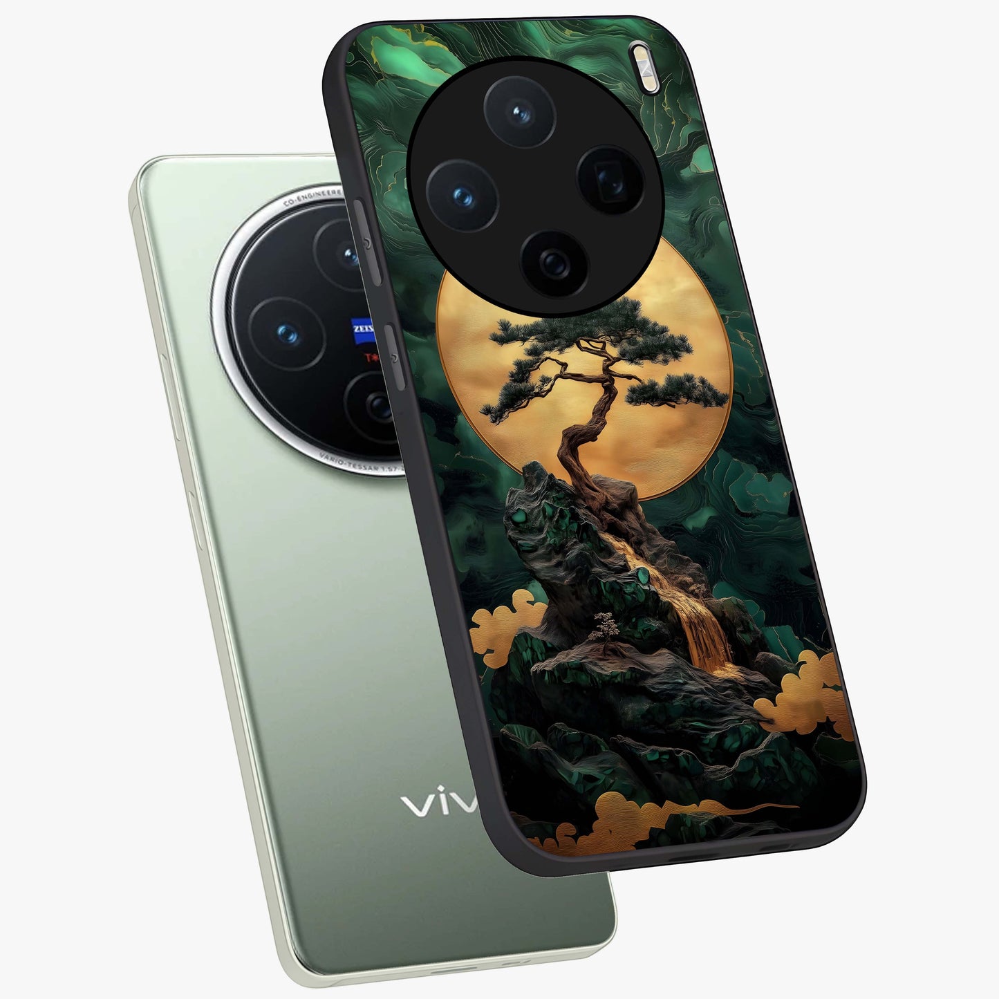 Zen Moon Rise Glass Case displayed in angled mockup highlighting peaceful lunar design with zen aesthetic style.