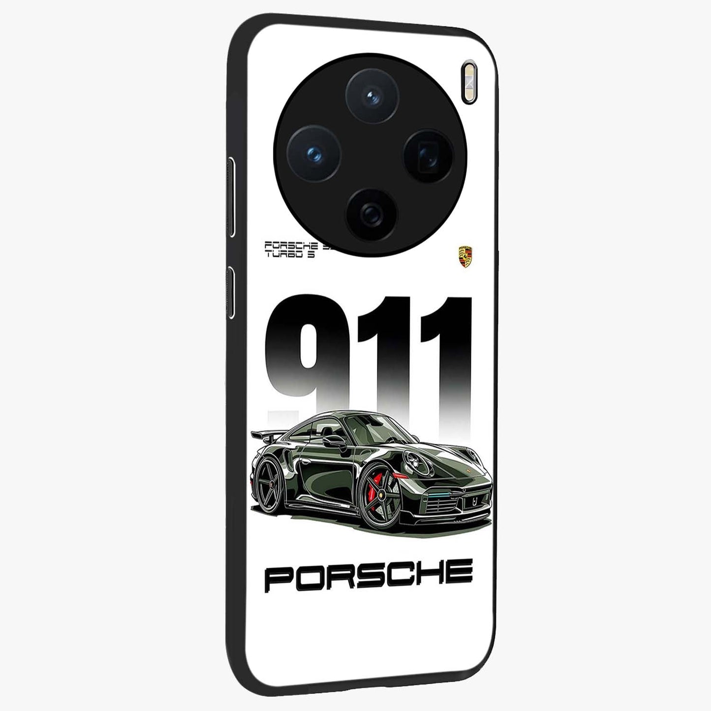 911 Turbo Dominance Glass Case upright perspective showcasing powerful racing design and modern automotive aesthetic.