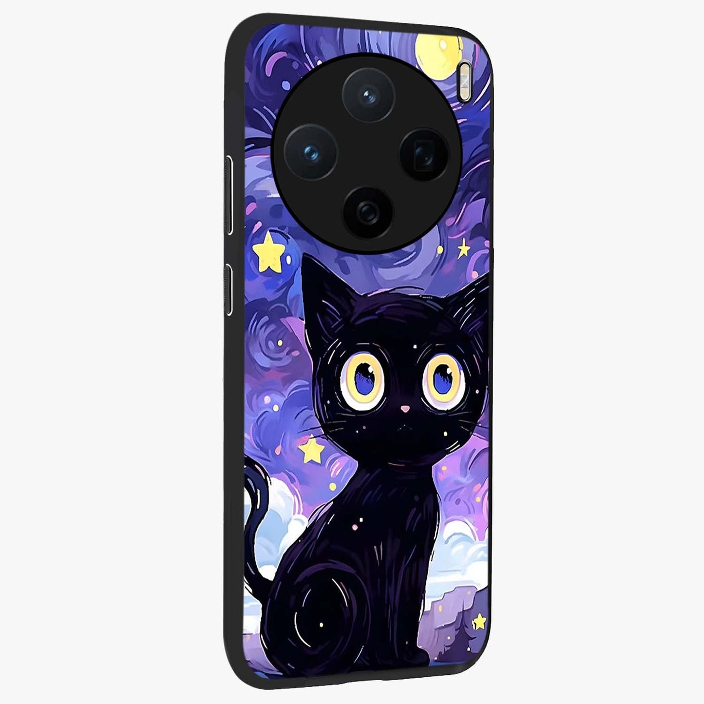 Abstract Cat Art Glass Case upright view showcasing creative feline illustration and aesthetic artistic style.