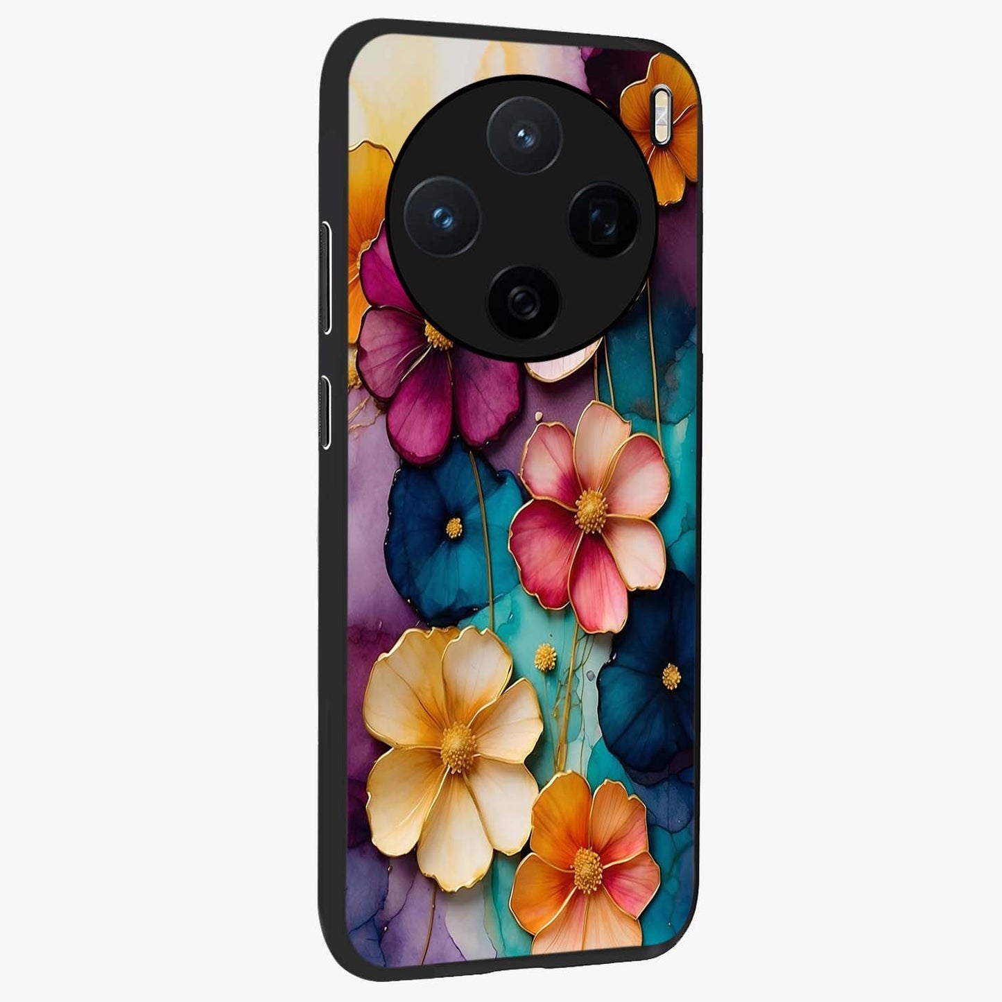 Artlyn Grace Flower Pattern Glass Case upright view showcasing graceful floral artwork with aesthetic botanical style.