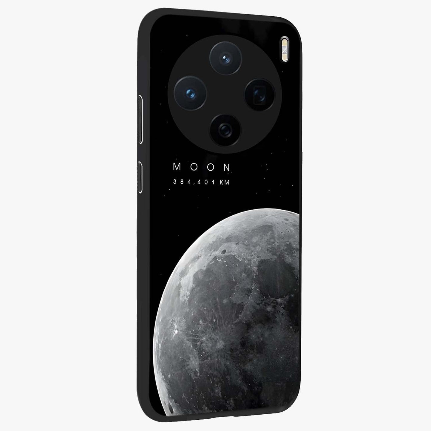 Cosmic Moon Glow Glass Case upright view showcasing luminous moon illustration with dreamy cosmic style.