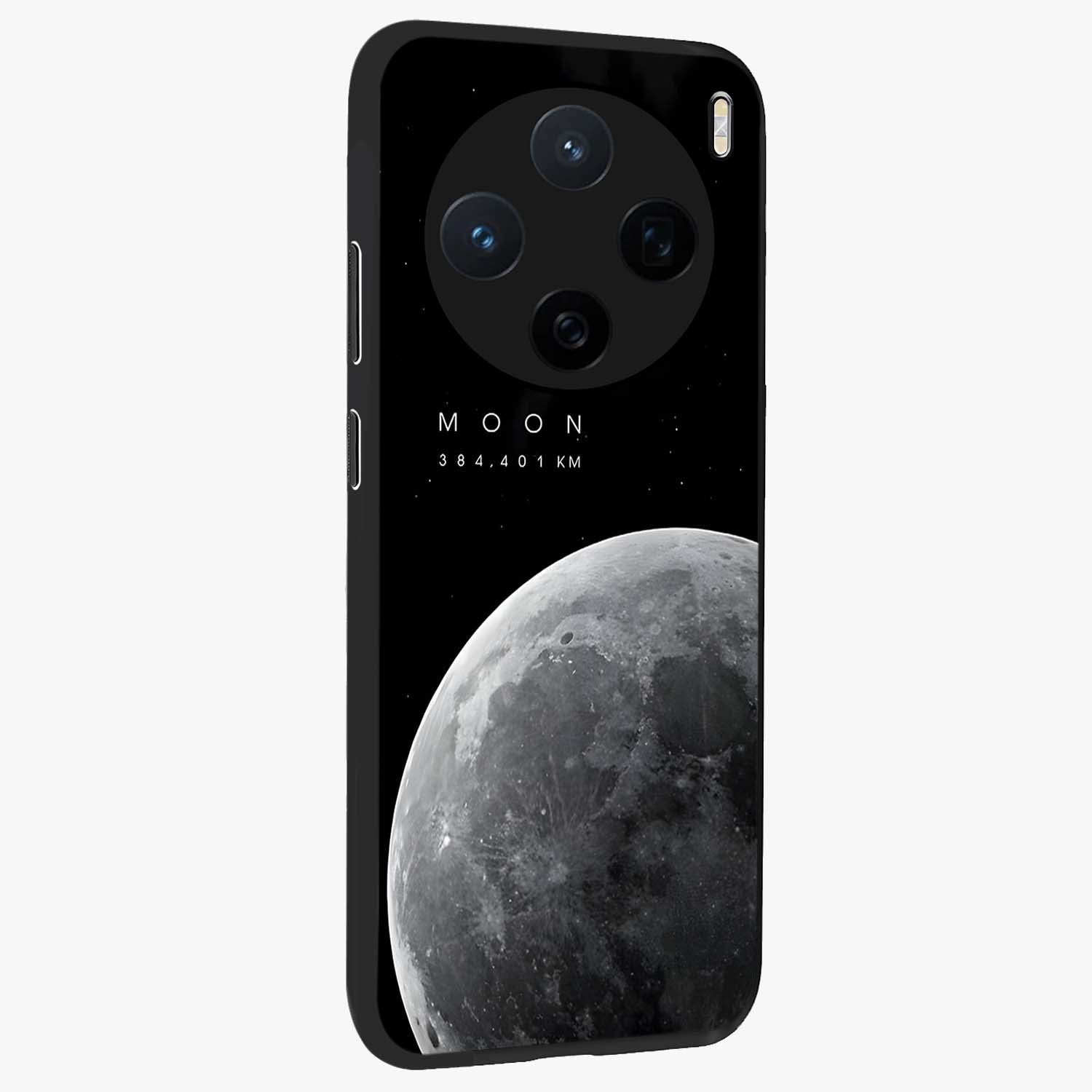 Cosmic Moon Glow Glass Case upright view showcasing luminous moon illustration with dreamy cosmic style.