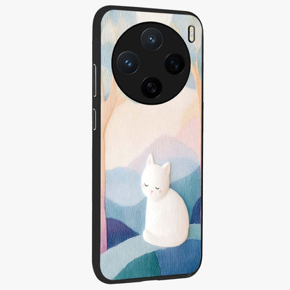 Cotton Dream Cat Glass Case upright view showcasing charming cat artwork with cozy dreamy theme.