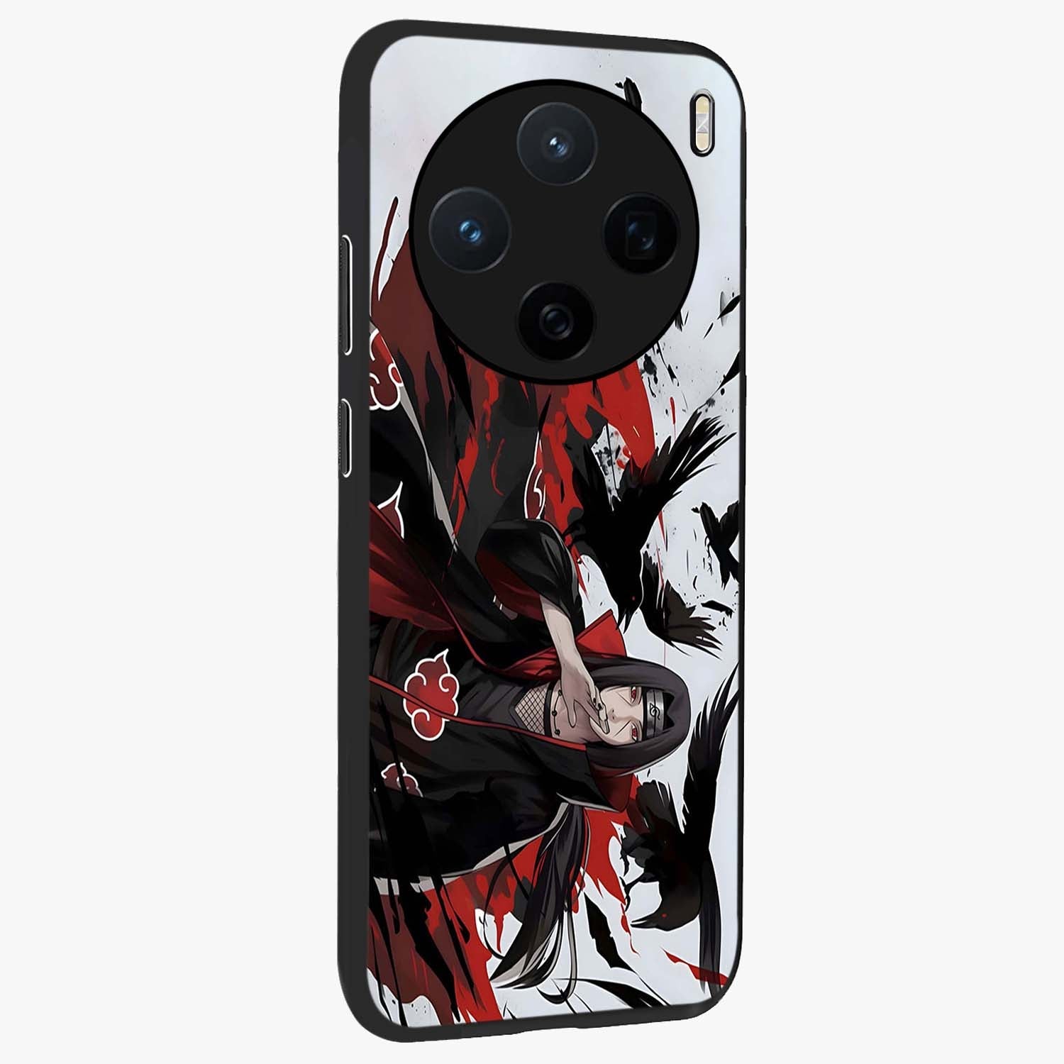 Crimson Crow Illusion Glass Case upright view showcasing striking crow illusion artwork with intense crimson theme.