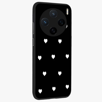 Cute And Simple White Hearts Glass Case upright view showcasing simple white hearts artwork with soft minimal theme.