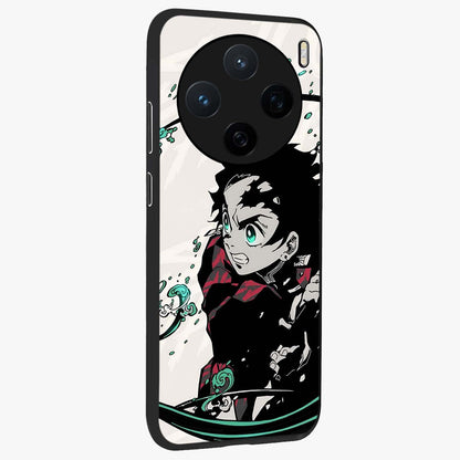 Demon Slayer Glass Case upright view showcasing powerful anime artwork with intense warrior theme.