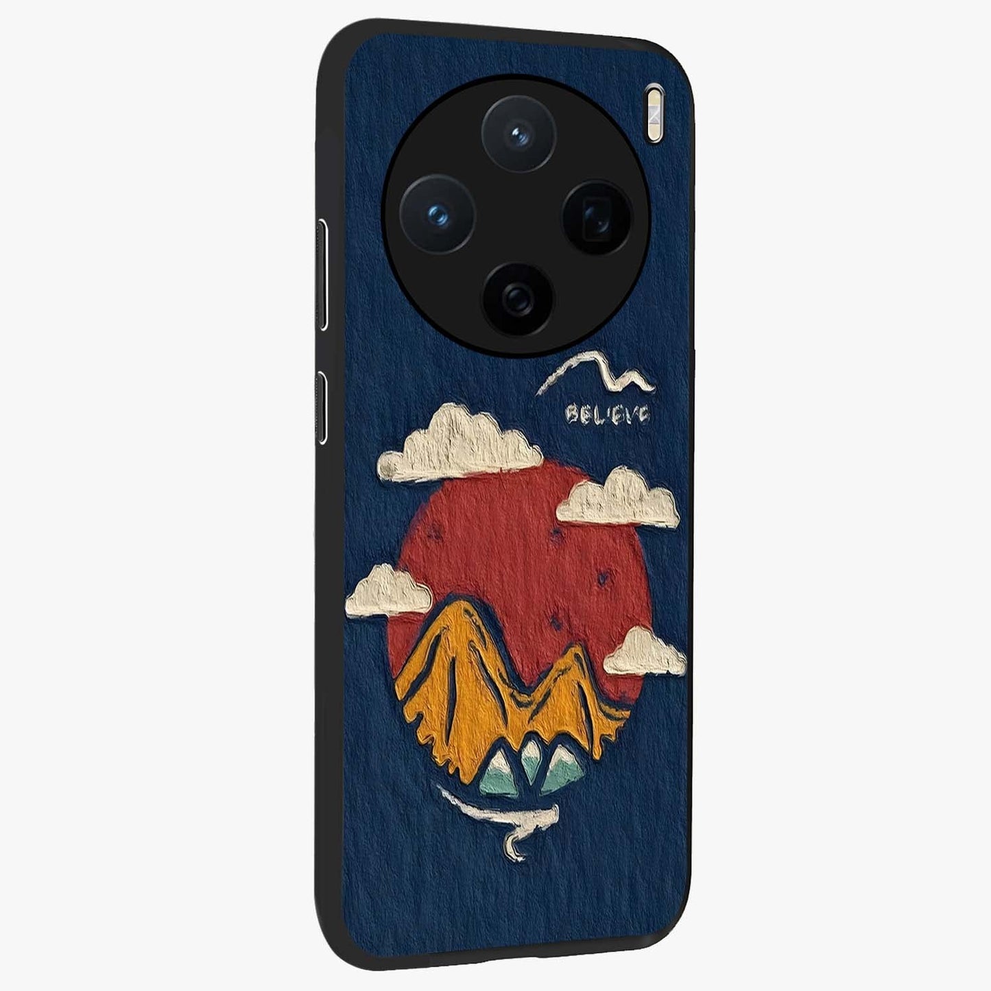 Dream Beyond Mountains Glass Case upright view showcasing beautiful mountain scenery with inspirational nature theme.