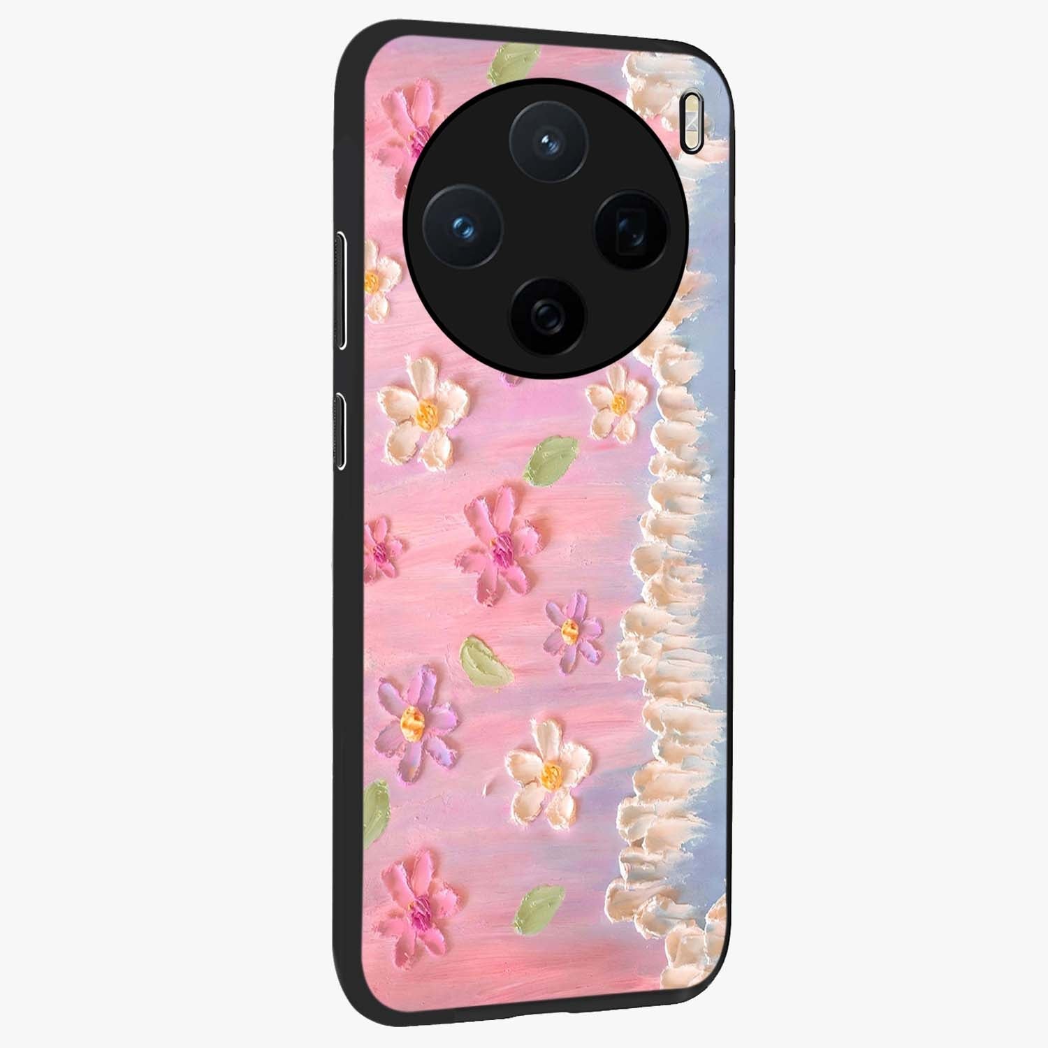Dreamy Painted Garden Glass Case upright view showcasing vibrant floral garden artwork with artistic nature theme.