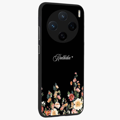 Floral Design With a Custom Personalized Name Glass Case upright view showcasing delicate floral artwork with personalized aesthetic style.