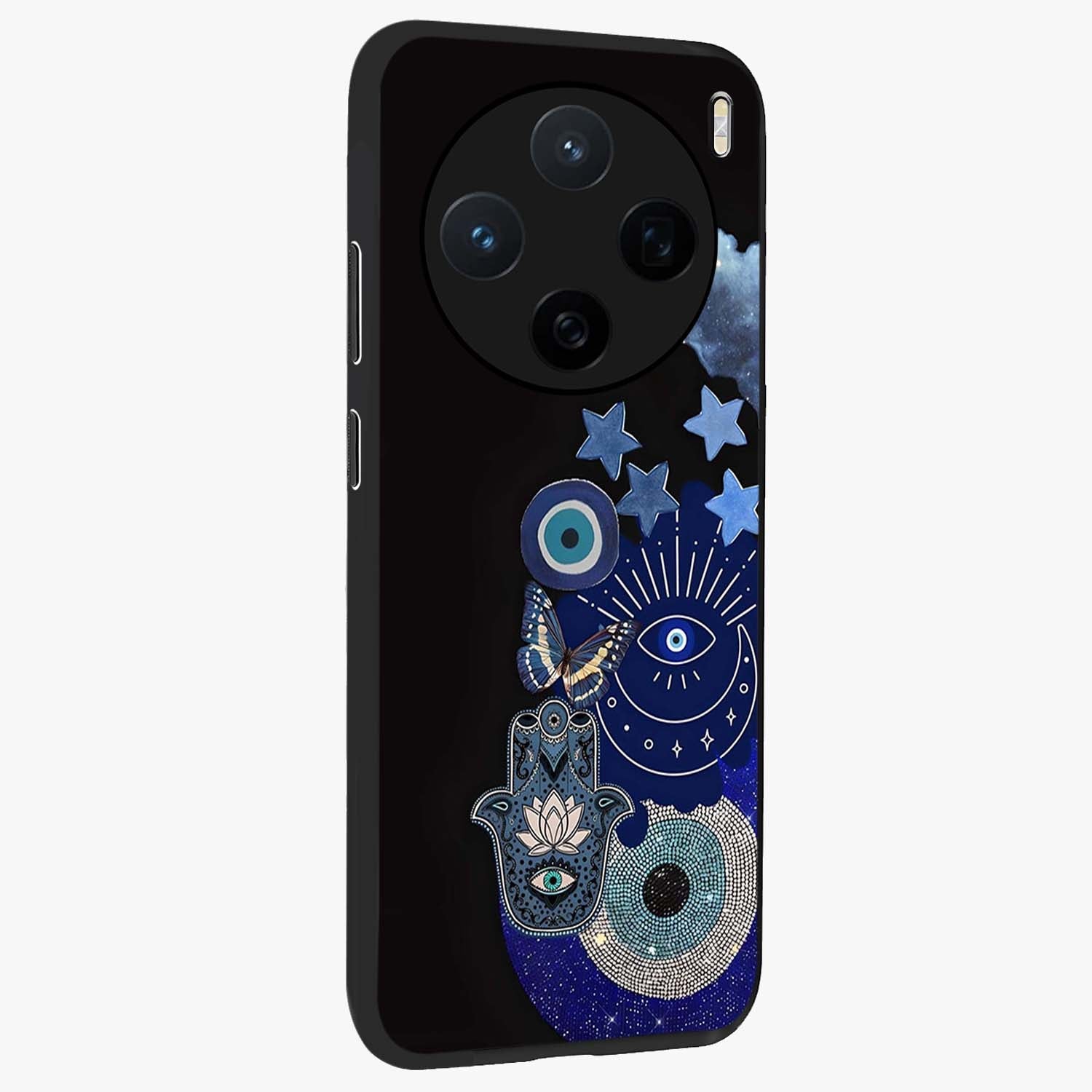 Galactic Charm Cluster Glass Case upright view showcasing glowing cosmic charm artwork with magical celestial style.