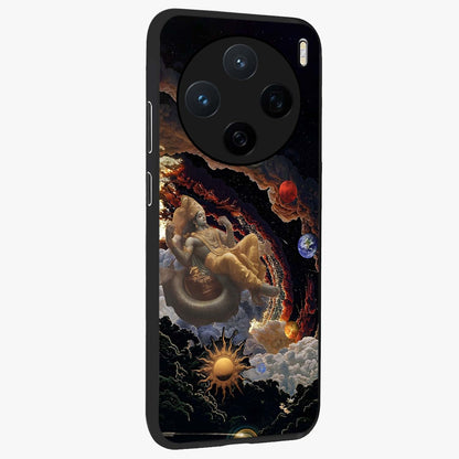 Galactic Divine God Glass Case upright view showcasing mystical divine artwork with dramatic cosmic theme.