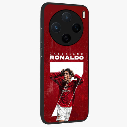 Goal Celebration Legacy Glass Case upright view showcasing dynamic football inspired artwork with victory celebration aesthetic.