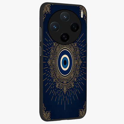 Golden Celestial Charm Glass Case upright view showcasing radiant celestial artwork with elegant golden theme.