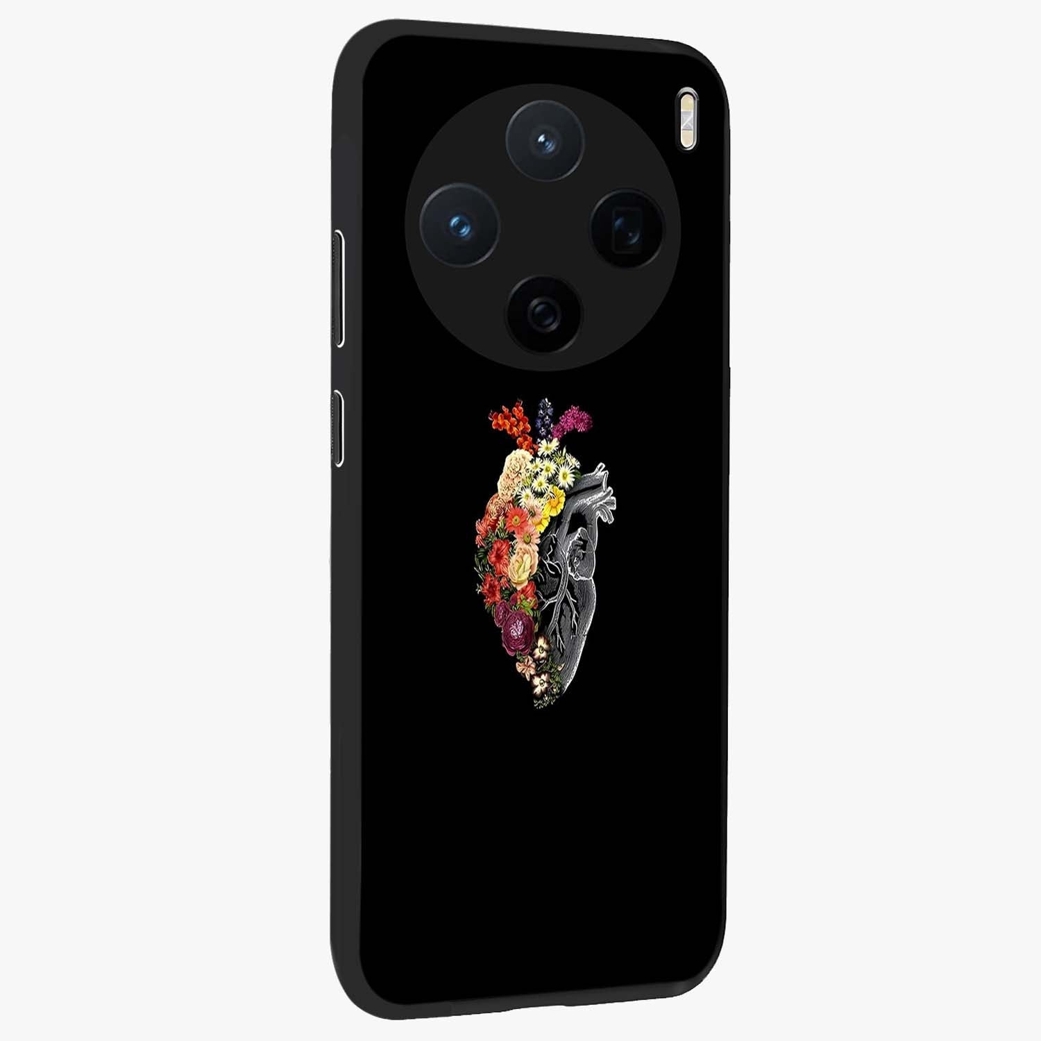 Heart With Flowers Glass Case upright view showcasing decorative heart and floral artwork with sweet romantic theme.