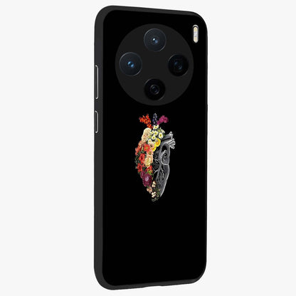 Heart With Flowers Glass Case upright view showcasing decorative heart and floral artwork with sweet romantic theme.